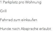 1 Parkplatz pro Wohnung Grill Fahrrad zum einkaufen Hunde nach Absprache erlaubt